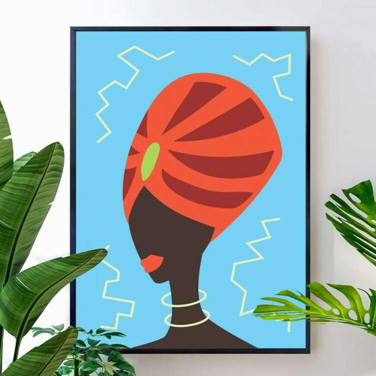 Quadro decorativo - Estilo Africano Mulher com Turbante Fundo Azul