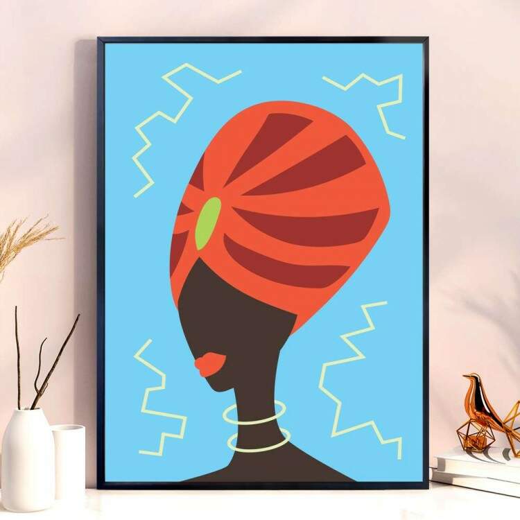 Quadro decorativo - Estilo Africano Mulher com Turbante Fundo Azul