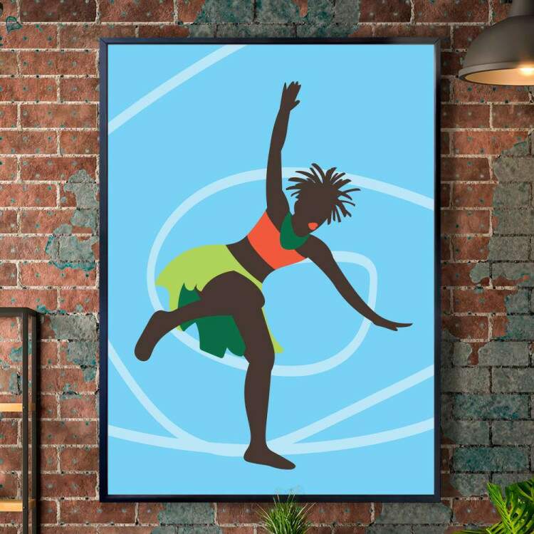Quadro decorativo - Estilo Africano Mulher Danando Fundo Azul