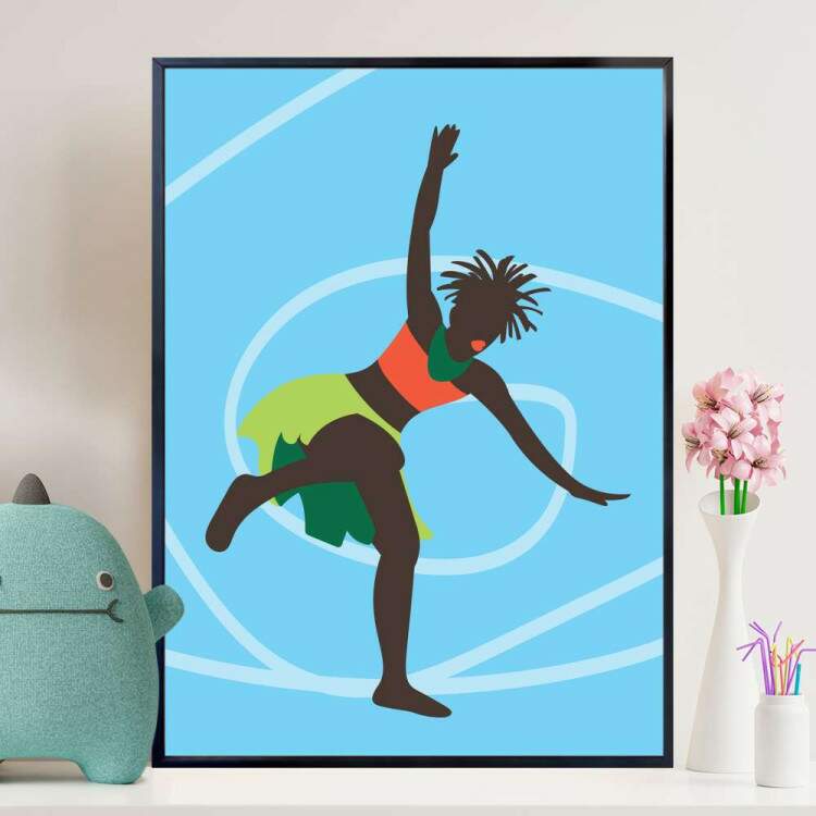 Quadro decorativo - Estilo Africano Mulher Danando Fundo Azul