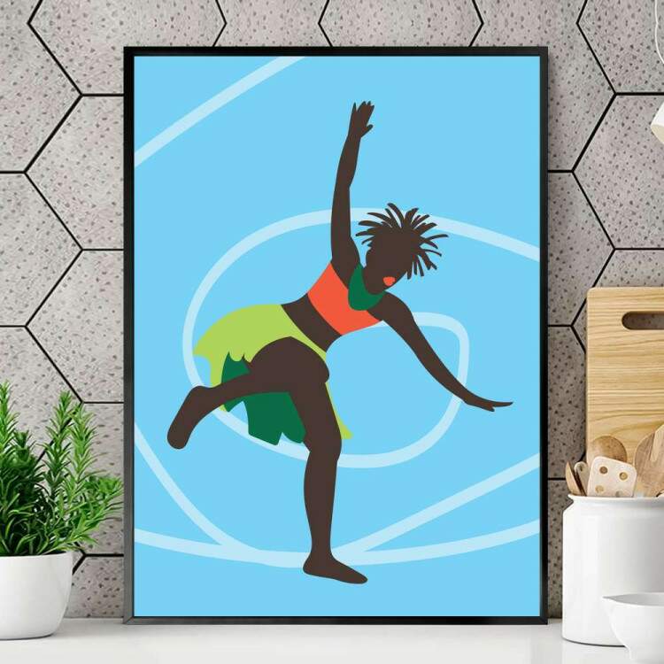 Quadro decorativo - Estilo Africano Mulher Danando Fundo Azul