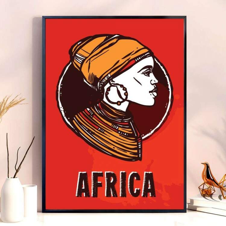 Quadro decorativo - Estilo Africano Mulher de Turbante Fundo Vermelho