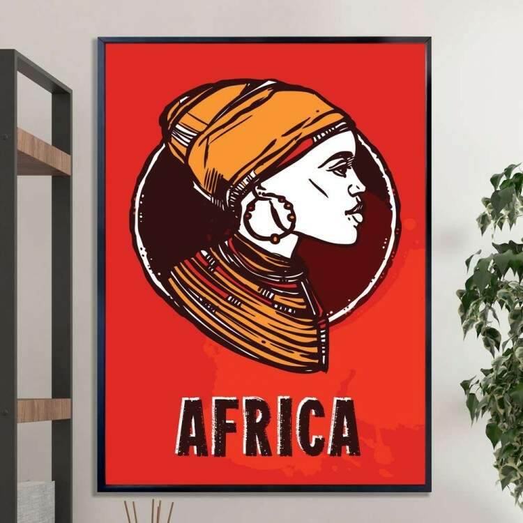 Quadro decorativo - Estilo Africano Mulher de Turbante Fundo Vermelho