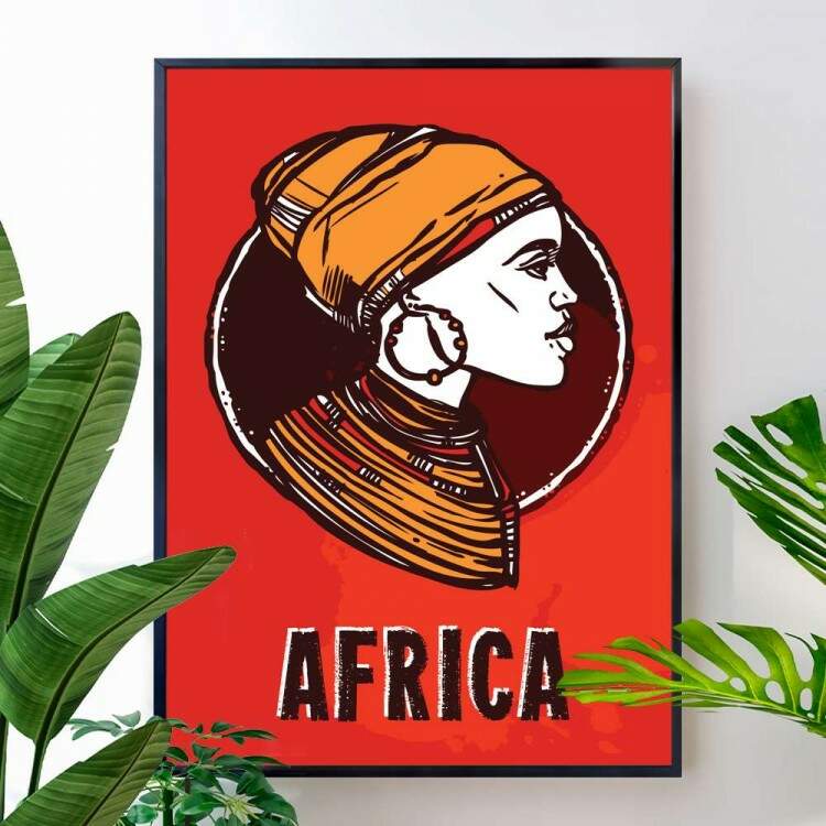 Quadro decorativo - Estilo Africano Mulher de Turbante Fundo Vermelho