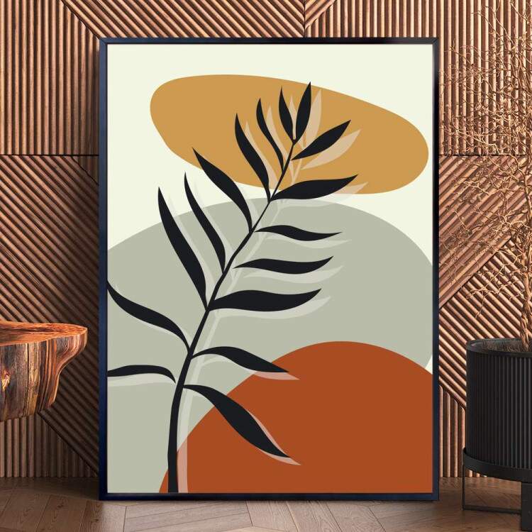 Quadro decorativo - Floral Estilo Contemporneo Fundo Verde e Amarelo