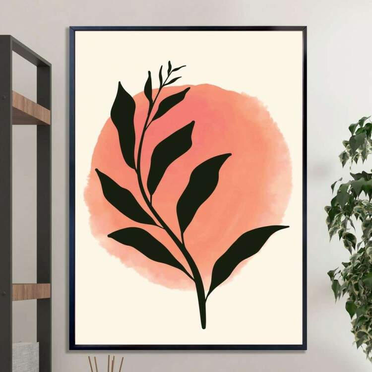 Quadro decorativo - Floral Estilo Contemporneo Planta Preta com Pintura no Fundo