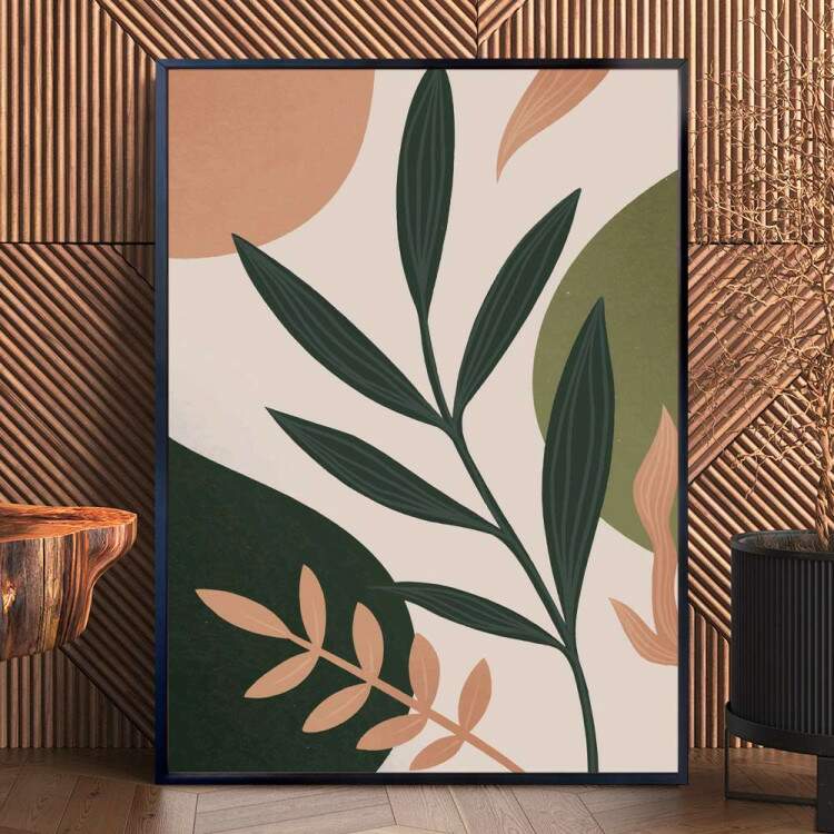 Quadro decorativo - Floral Estilo Contemporneo Tons de Verde e Bege