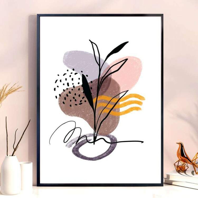 Quadro decorativo - Floral Fundo Branco com Detalhe Nude 1