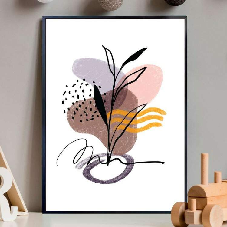 Quadro decorativo - Floral Fundo Branco com Detalhe Nude 1