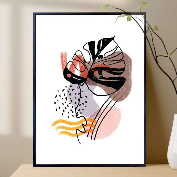 Quadro decorativo - Floral Fundo Branco com Detalhe Nude 2