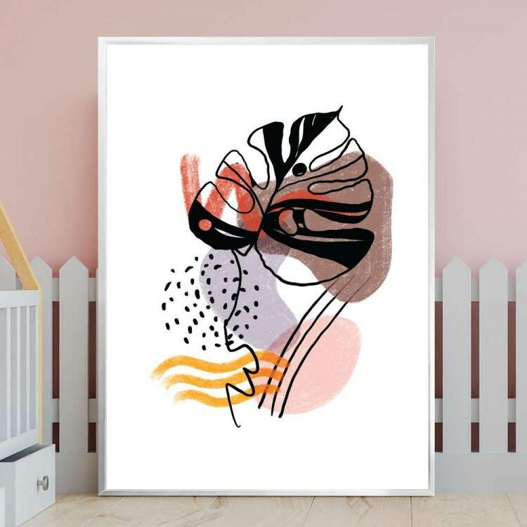 Quadro decorativo - Floral Fundo Branco com Detalhe Nude 2