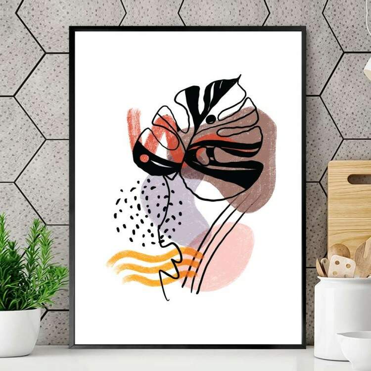 Quadro decorativo - Floral Fundo Branco com Detalhe Nude 2