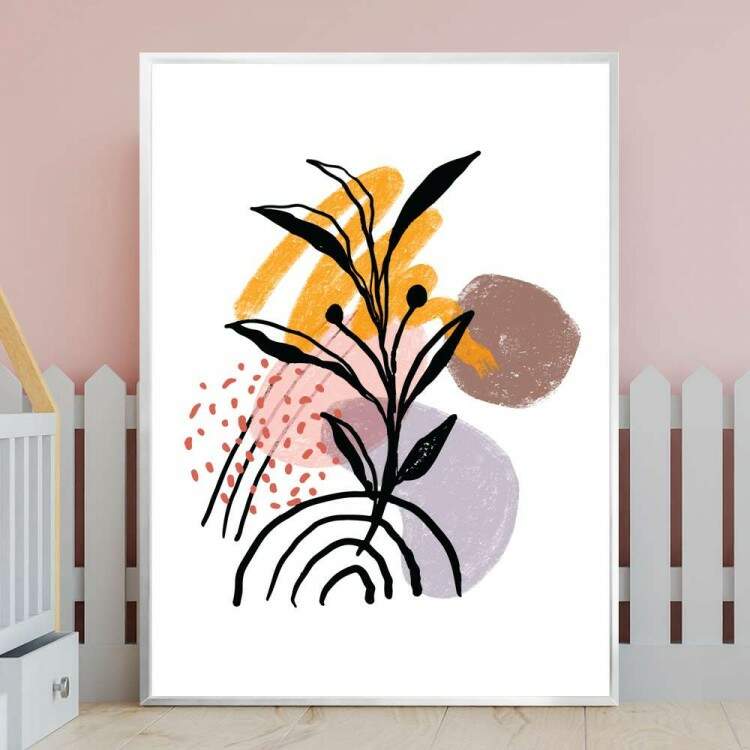 Quadro decorativo - Floral Fundo Branco com Detalhe Nude 3