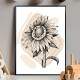 Quadro decorativo - Floral Girassol Desenhado com Detalhe Bege