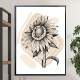 Quadro decorativo - Floral Girassol Desenhado com Detalhe Bege