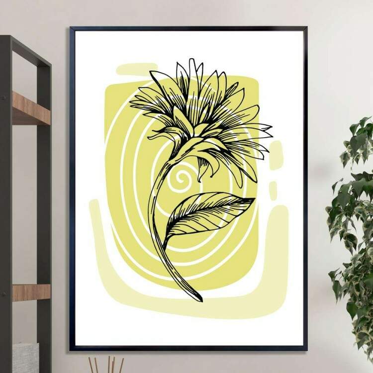 Quadro decorativo - Floral Planta Desenhada Fundo Amarelo