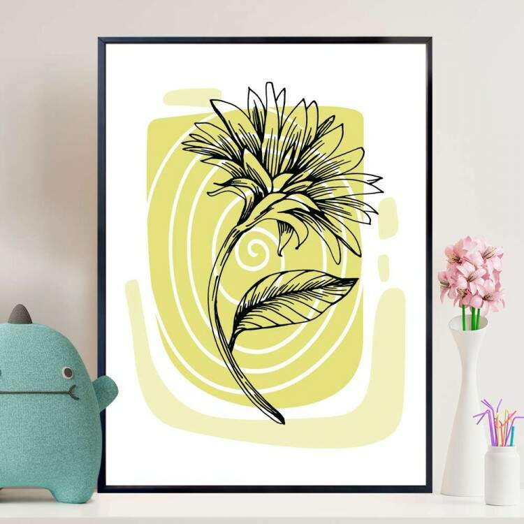 Quadro decorativo - Floral Planta Desenhada Fundo Amarelo