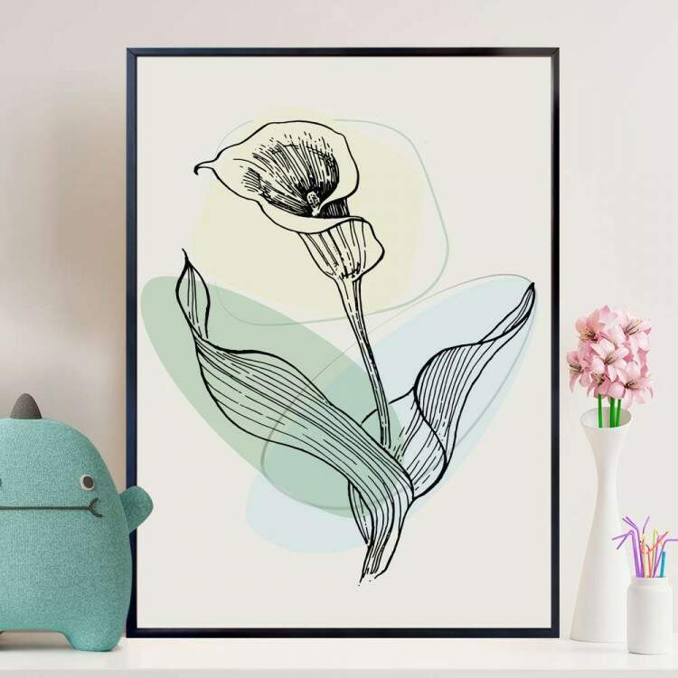 Quadro Decorativo Floral Planta Desenhada Fundo Minimalista 2