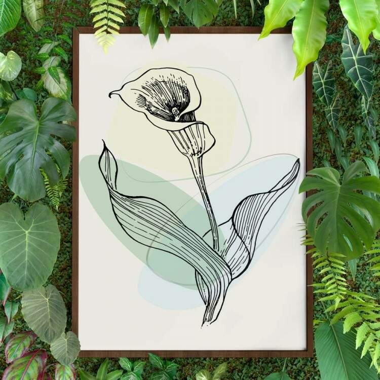 Quadro Decorativo Floral Planta Desenhada Fundo Minimalista 2