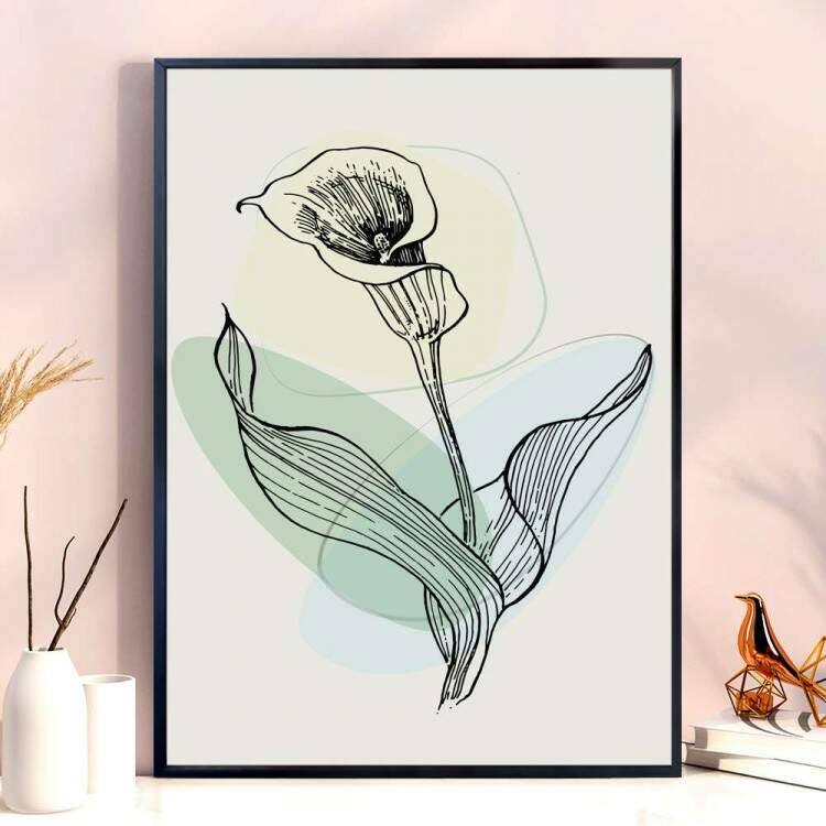 Quadro Decorativo Floral Planta Desenhada Fundo Minimalista 2