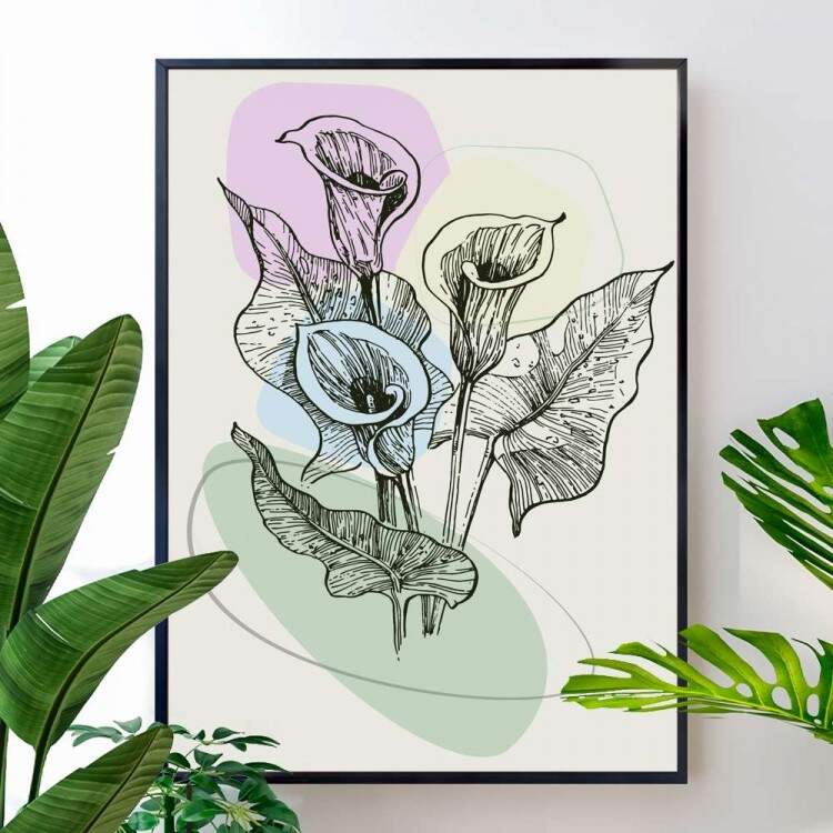Quadro decorativo - Floral Planta Desenhada Fundo Minimalista 3