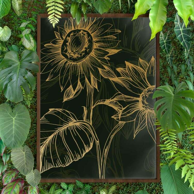 Quadro decorativo - Floral Traos de Girassol Verde 3