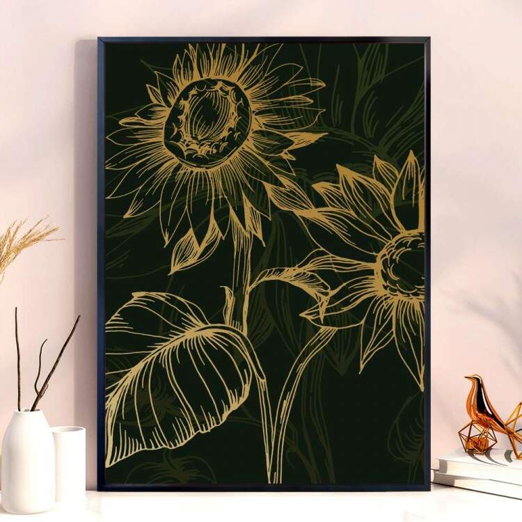 Quadro decorativo - Floral Traos de Girassol Verde 3