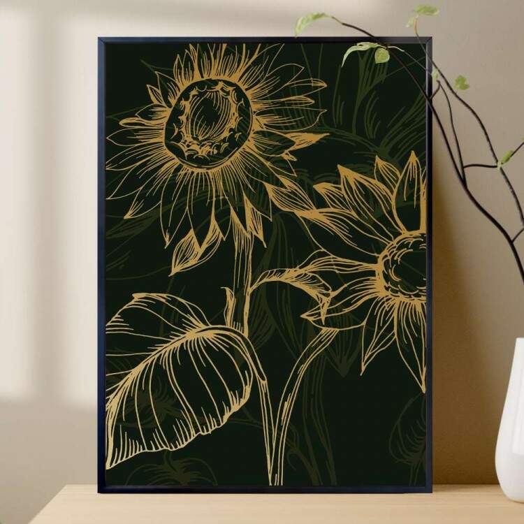 Quadro decorativo - Floral Traos de Girassol Verde 3