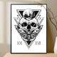 Quadro decorativo - Caveira com Tri�ngulos, Borboletas e Luas