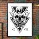 Quadro decorativo - Caveira com Tri�ngulos, Borboletas e Luas