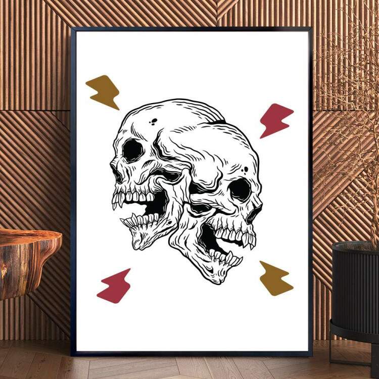 Quadro decorativo - Caveira de Lado com Raios