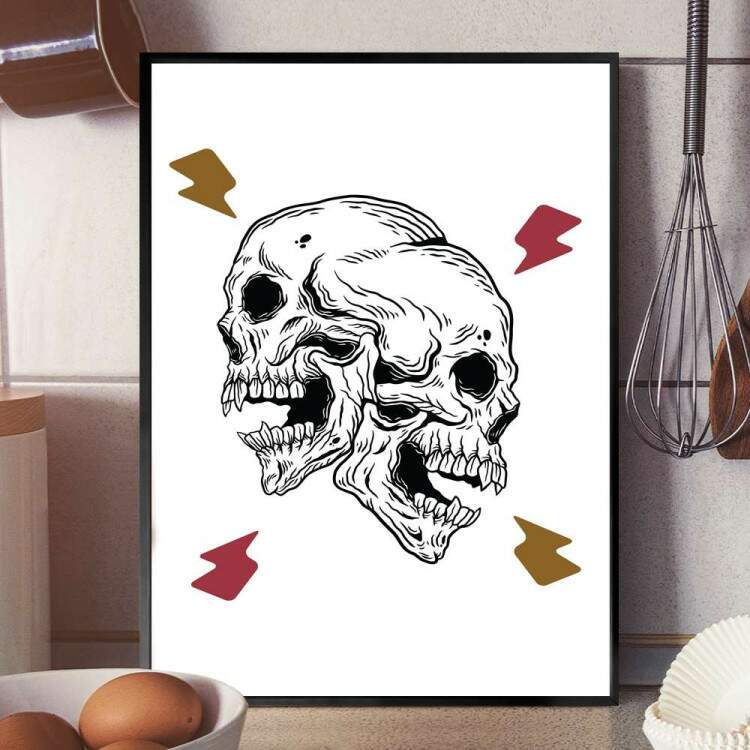 Quadro decorativo - Caveira de Lado com Raios