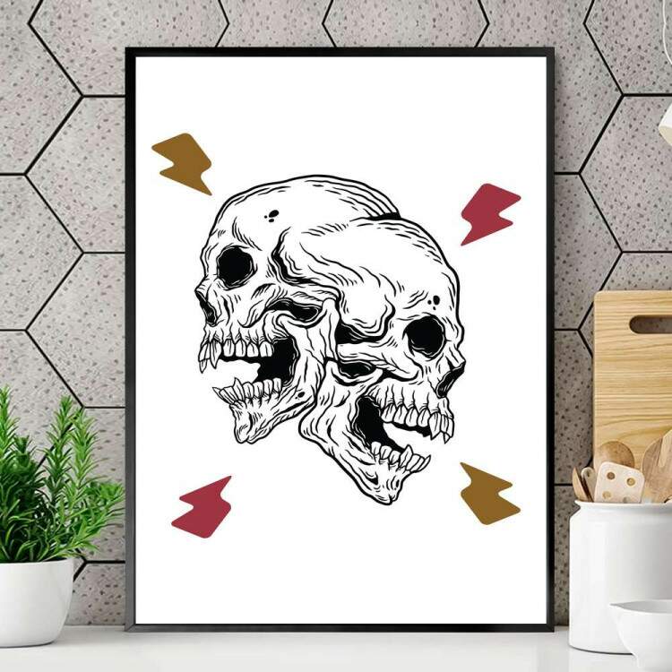 Quadro decorativo - Caveira de Lado com Raios