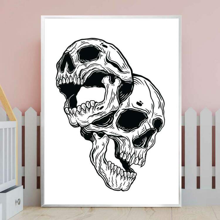 Quadro decorativo - Duas Caveiras Desenhadas Fundo Branco