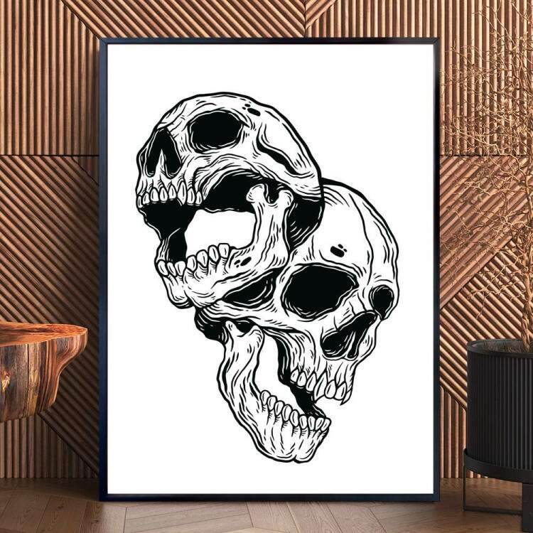 Quadro decorativo - Duas Caveiras Desenhadas Fundo Branco