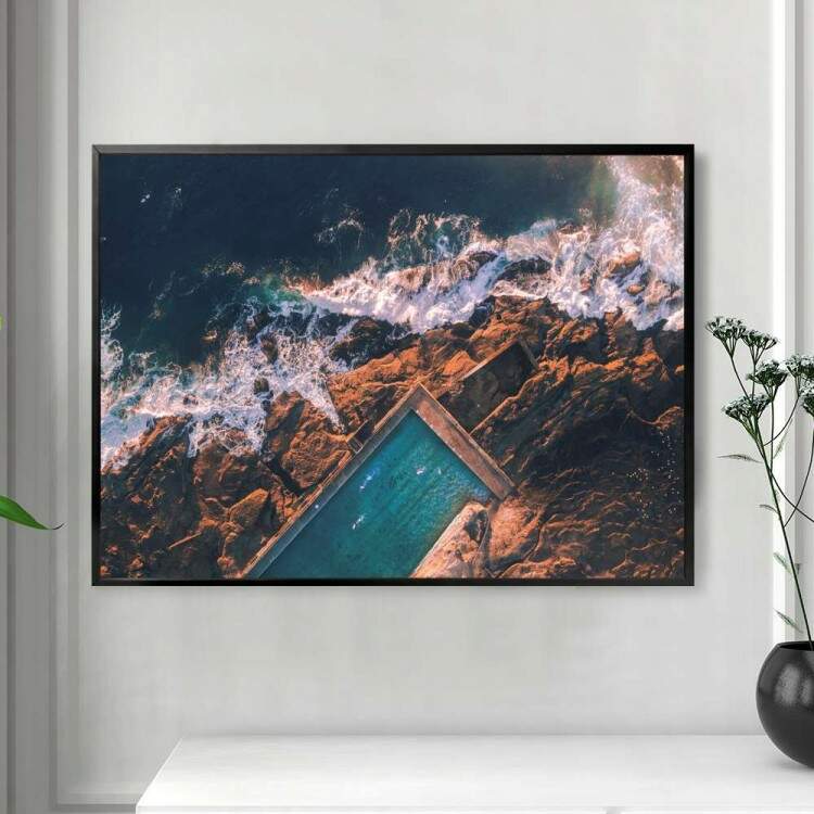 Quadro decorativo - Viso de Drone Mar, Pedras e Piscina