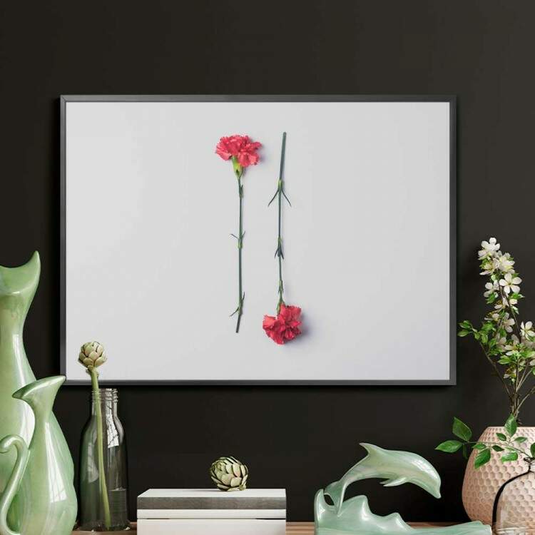 Quadro decorativo - Floral Duas Flores com Galhos Fundo Branco