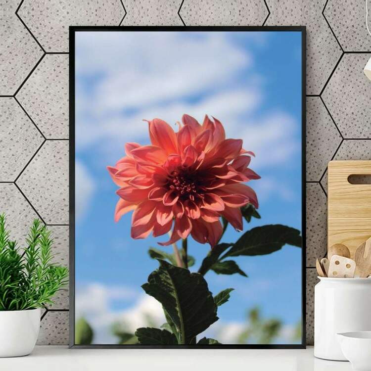 Quadro decorativo - Floral Flor Alaranjada com Fundo Azul