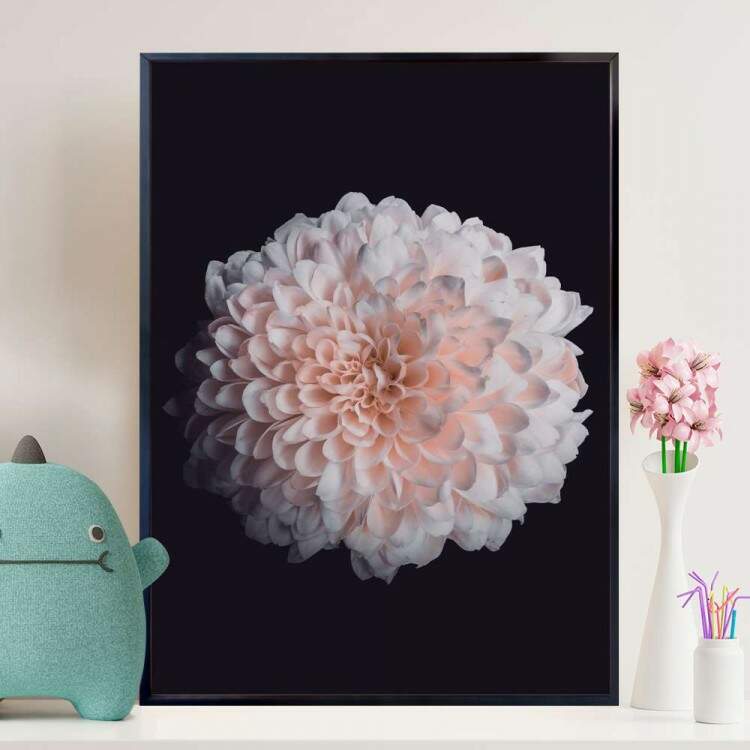 Quadro decorativo - Floral Flor Branca com Fundo Preto