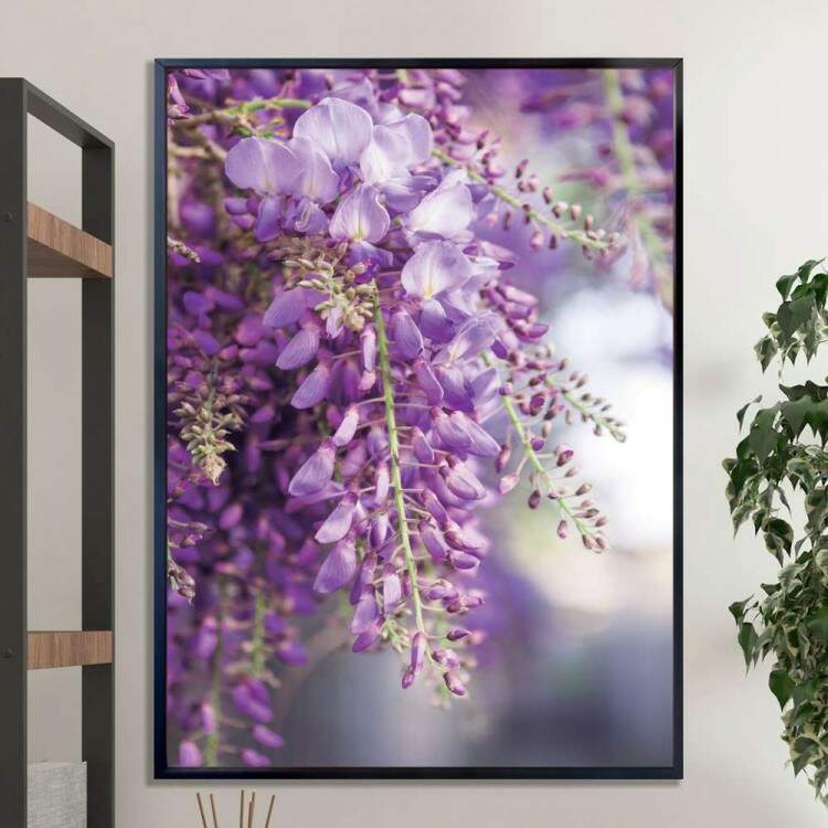 Quadro decorativo - Floral Flor Roxa com Fundo Embaado