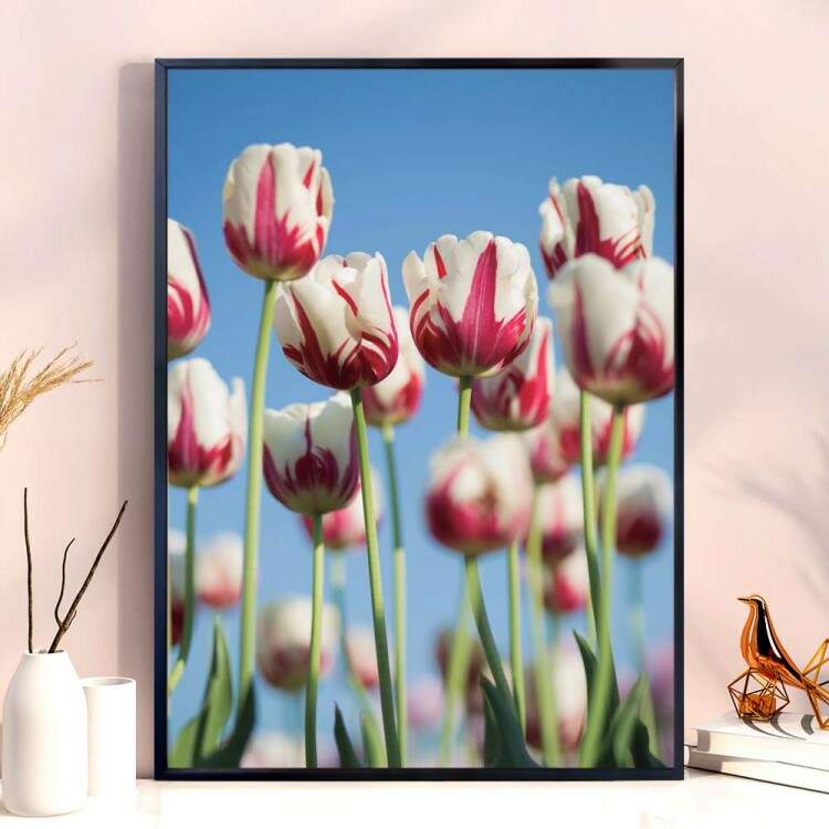 Quadro decorativo - Floral Flores Brancas e Rosa Fundo Cu Azul