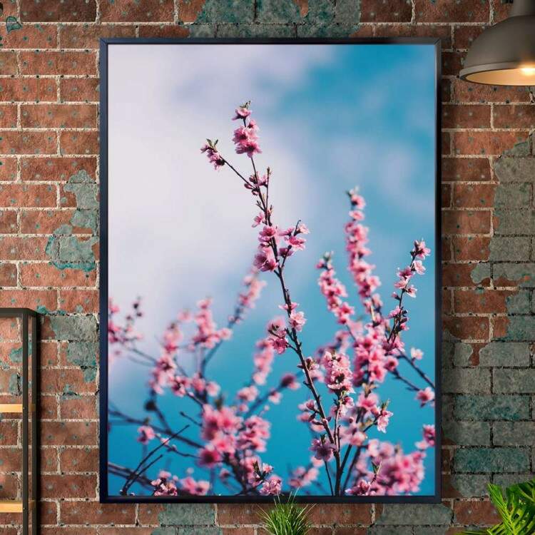 Quadro decorativo - Floral Flores Rosas com Fundo Azul Embaado