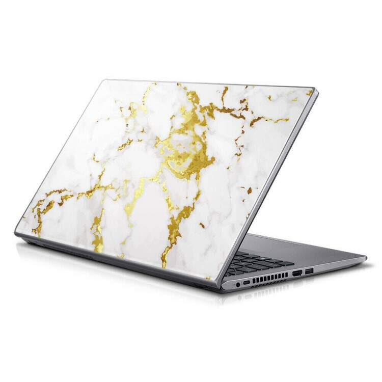 Adesivo Para Notebook Mrmore Branco e Dourado