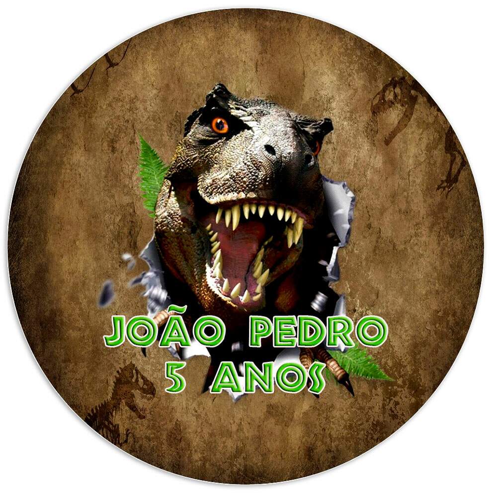 Etiquetas Adesivas para Aniversrio com Nome e Idade Dinossauro Rex Jurassic Park