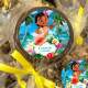Etiquetas Adesivas para Anivers�rio com Nome e Idade Moana Baby com Floral