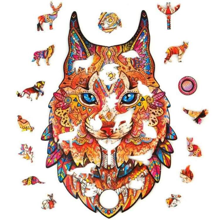 Quebra Cabea de Madeira Criativo Felino