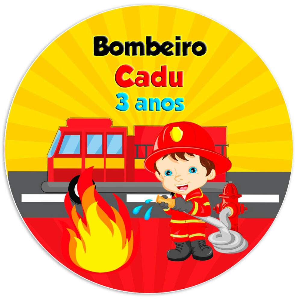 Etiquetas Adesivas para Aniversrio com Nome e Idade Bombeiro