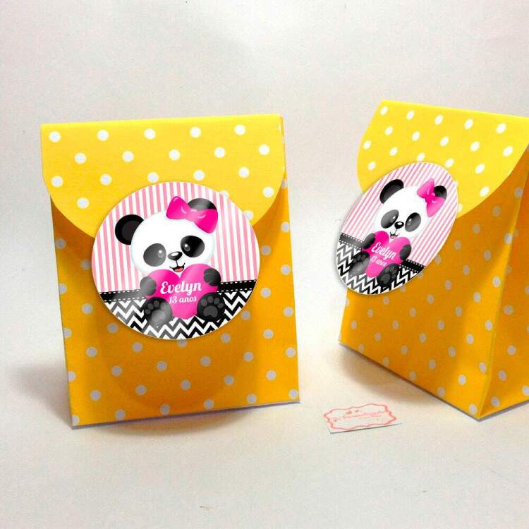 Etiquetas Adesivas para aniversrio Ursinho Panda com corao