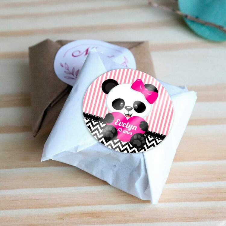Etiquetas Adesivas para aniversrio Ursinho Panda com corao