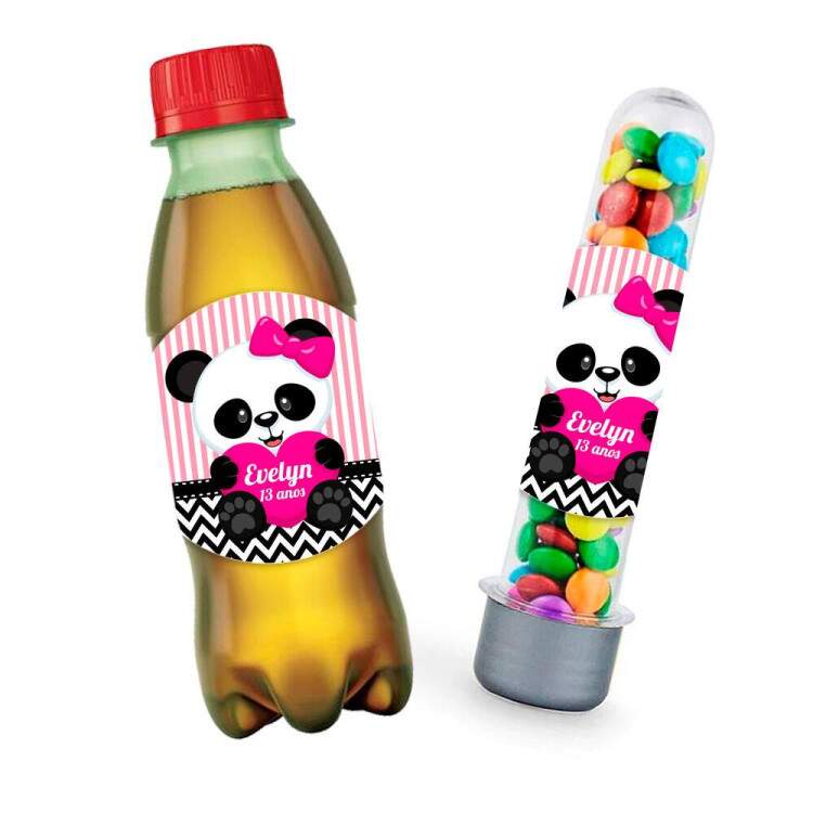 Etiquetas Adesivas para aniversrio Ursinho Panda com corao